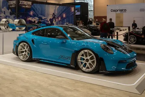 A Porsche 911 GT3 photographed at the Essen Motor Show 2024, the 992.2 generation whose 510PS flat six had its torque dialled back slightly from its predecessor.