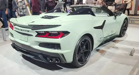 A Chevrolet Corvette E-Ray, the hybrid Corvette whose battery charges purely through regenerative braking with no plug-in capability.