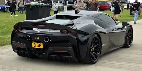 A Ferrari SF90 Stradale in three-quarter view, Ferrari's first series-production plug-in hybrid.