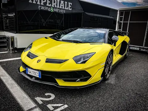 A Lamborghini Aventador SVJ at the Monza circuit, the same production car that set a Nurburgring lap record in 2018.