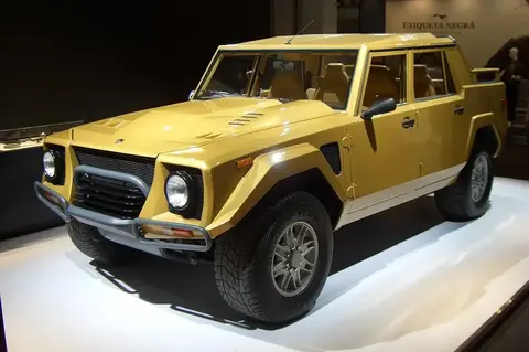 A first-generation Lamborghini LM002, the boxy military-derived 1980s off-roader whose name the Urus later revived.