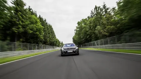 Porsche Panamera Turbo on the Nurburgring Nordschleife during its 2016 lap record run with test driver Lars Kern.